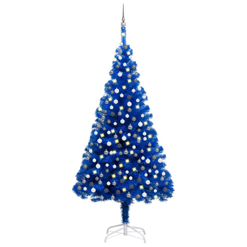 VidaXL Kunstkerstboom met verlichting en kerstballen 240 cm PVC blauw