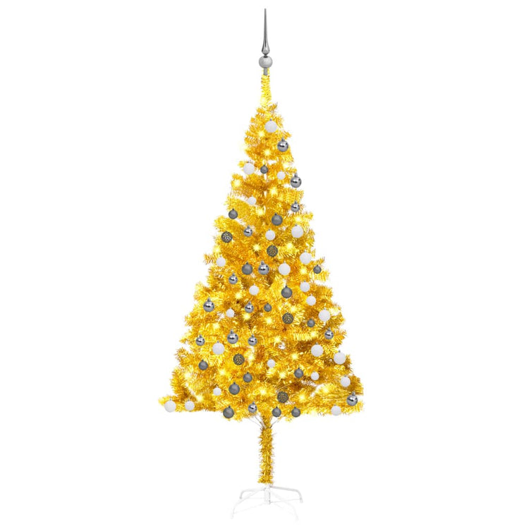 VidaXL Kunstkerstboom met verlichting en kerstballen 180 cm PET goud