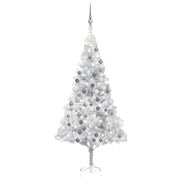 VidaXL Kunstkerstboom met verlichting en kerstballen 180 cm PET zilver - afbeelding 1