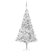 VidaXL Kunstkerstboom met verlichting en kerstballen 210 cm PET zilver - afbeelding 1