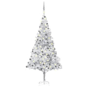 VidaXL Kunstkerstboom met verlichting en kerstballen 240 cm PET zilver - afbeelding 1
