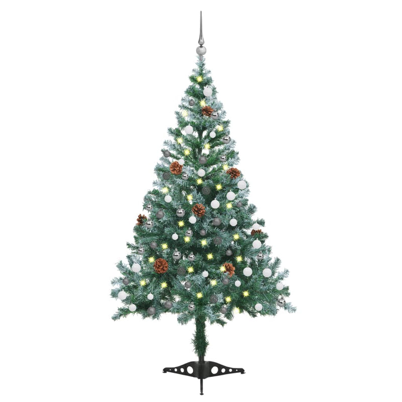 Vidaxl kunstkerstboom met verlichting ballen sneeuw dennenappel 150 cm