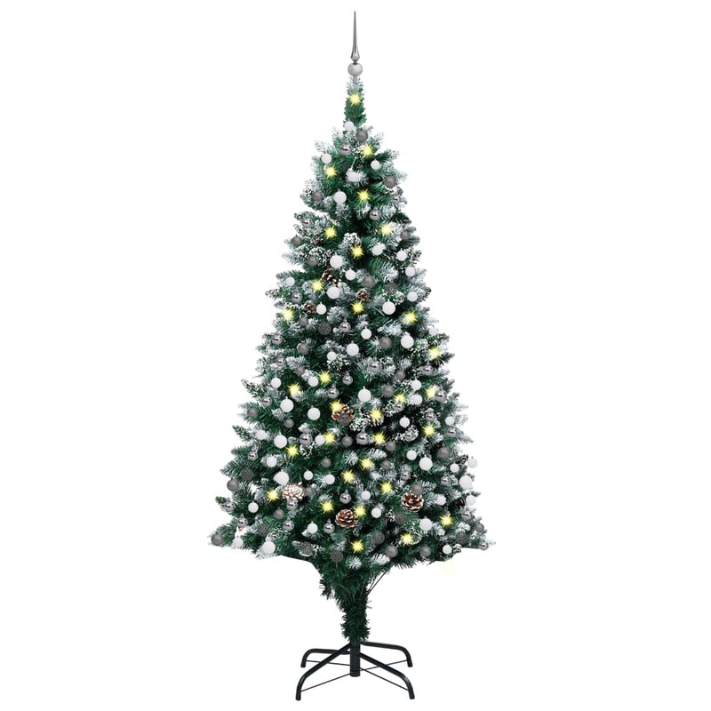VidaXL Kunstkerstboom met verlichting kerstballen dennenappels 210 cm