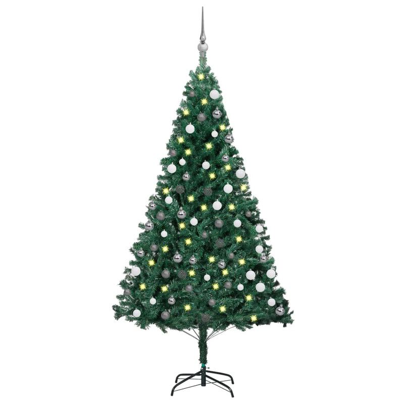 VidaXL Kunstkerstboom met verlichting en kerstballen 120 cm PVC groen