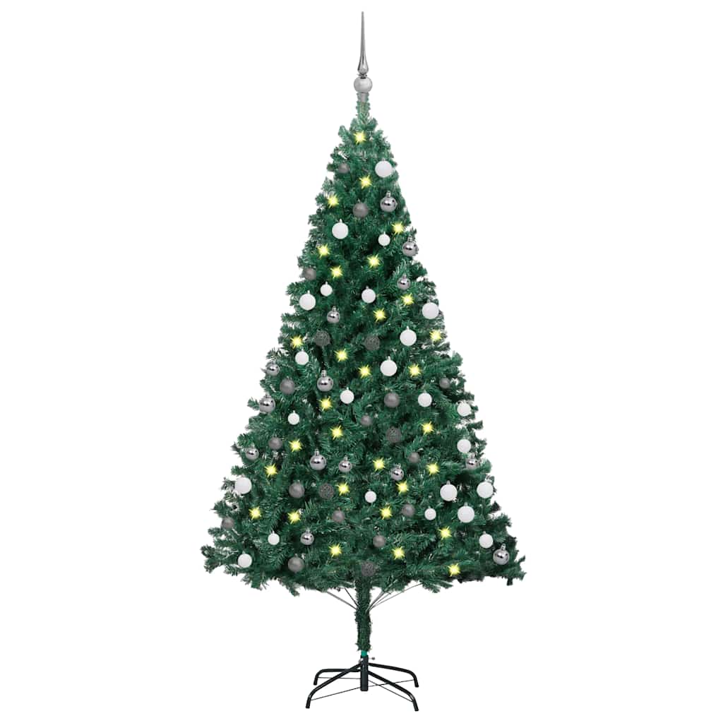 Vidaxl kunstkerstboom met verlichting en kerstballen 150 cm pvc groen