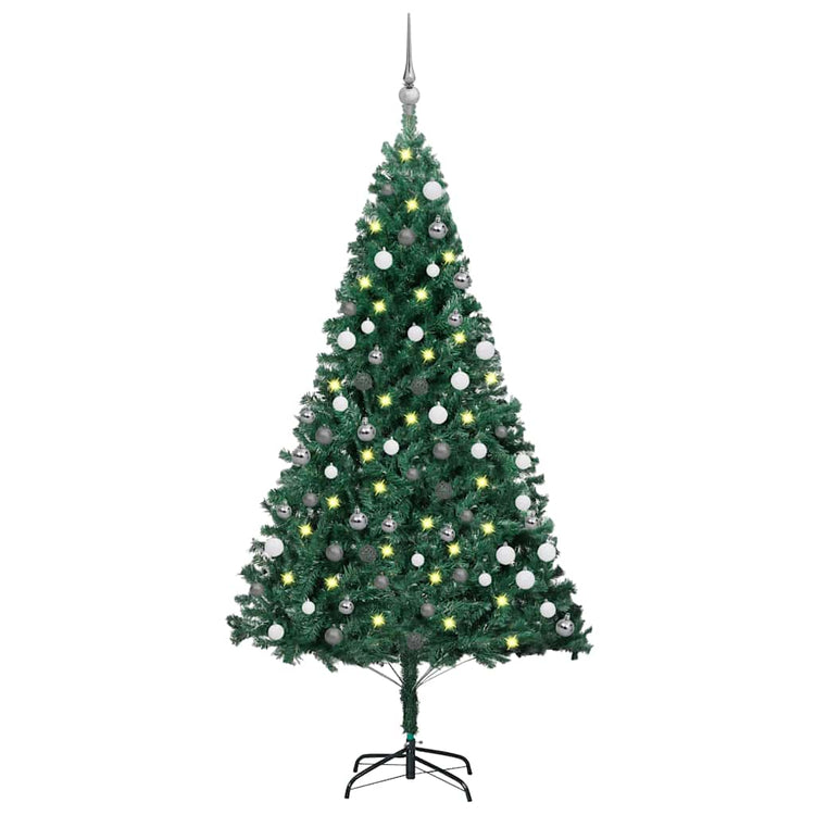 Vidaxl kunstkerstboom met verlichting en kerstballen 180 cm pvc groen