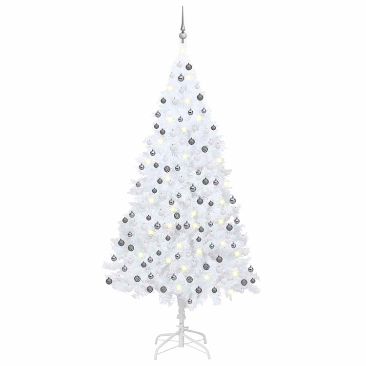 Vidaxl kunstkerstboom met verlichting en kerstballen 210 cm pvc wit