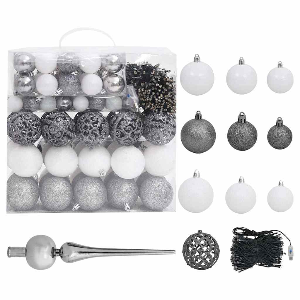 Vidaxl kunstkerstboom met verlichting en kerstballen 210 cm pvc wit
