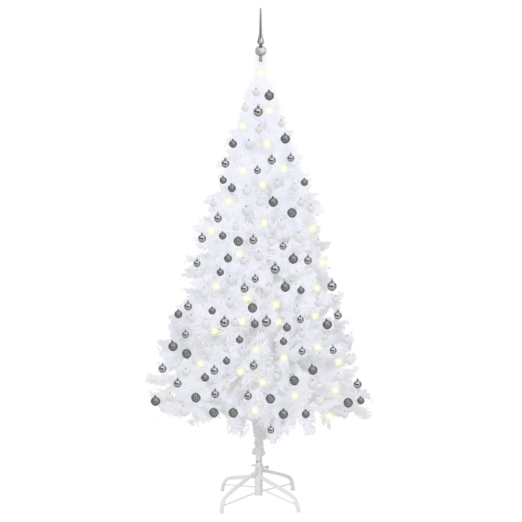 VidaXL Kunstkerstboom met verlichting en kerstballen 240 cm wit