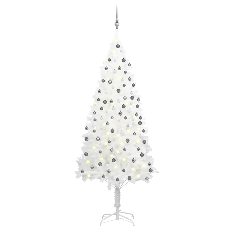 VidaXL Kunstkerstboom met verlichting en kerstballen 210 cm PVC wit