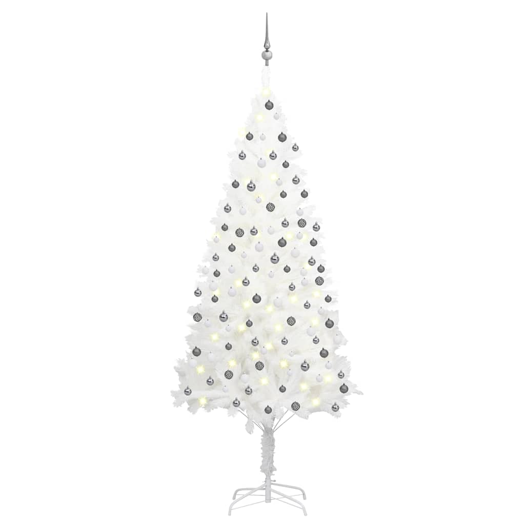 Vidaxl kunstkerstboom met verlichting en kerstballen 210 cm pvc wit