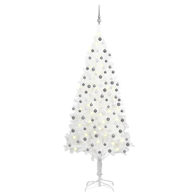 Vidaxl kunstkerstboom met verlichting en kerstballen 210 cm pvc wit