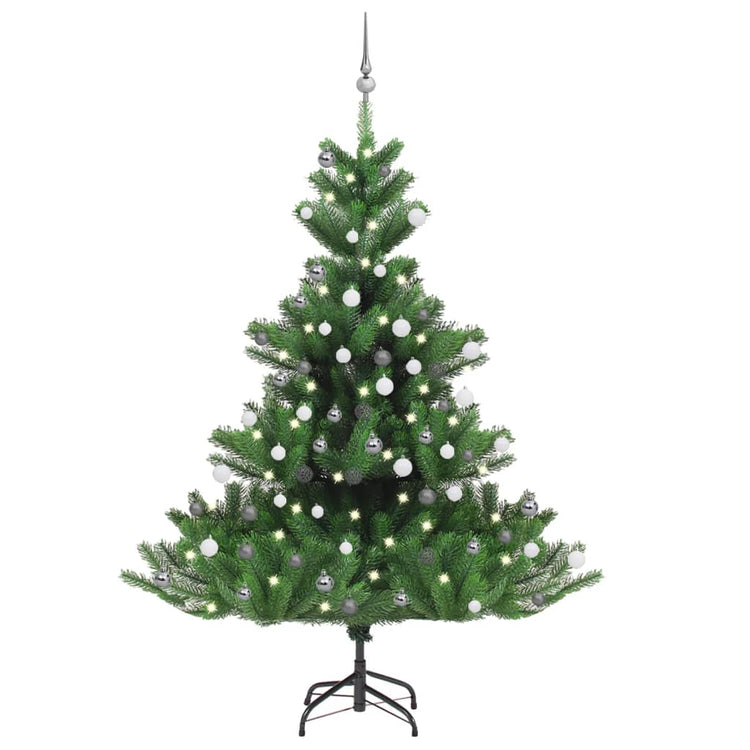 VidaXL Kunstkerstboom Nordmann met LED's en kerstballen 180 cm groen