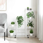 Vidaxl bloemenstandaard met wielen 94,5x25x92,5 cm metaal wit - afbeelding 3