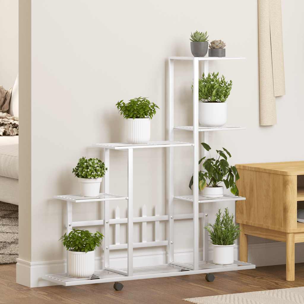 Vidaxl bloemenstandaard met wielen 94,5x25x92,5 cm metaal wit