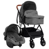 Vidaxl kinderwagen 3-in-1 staal lichtgrijs en zwart
