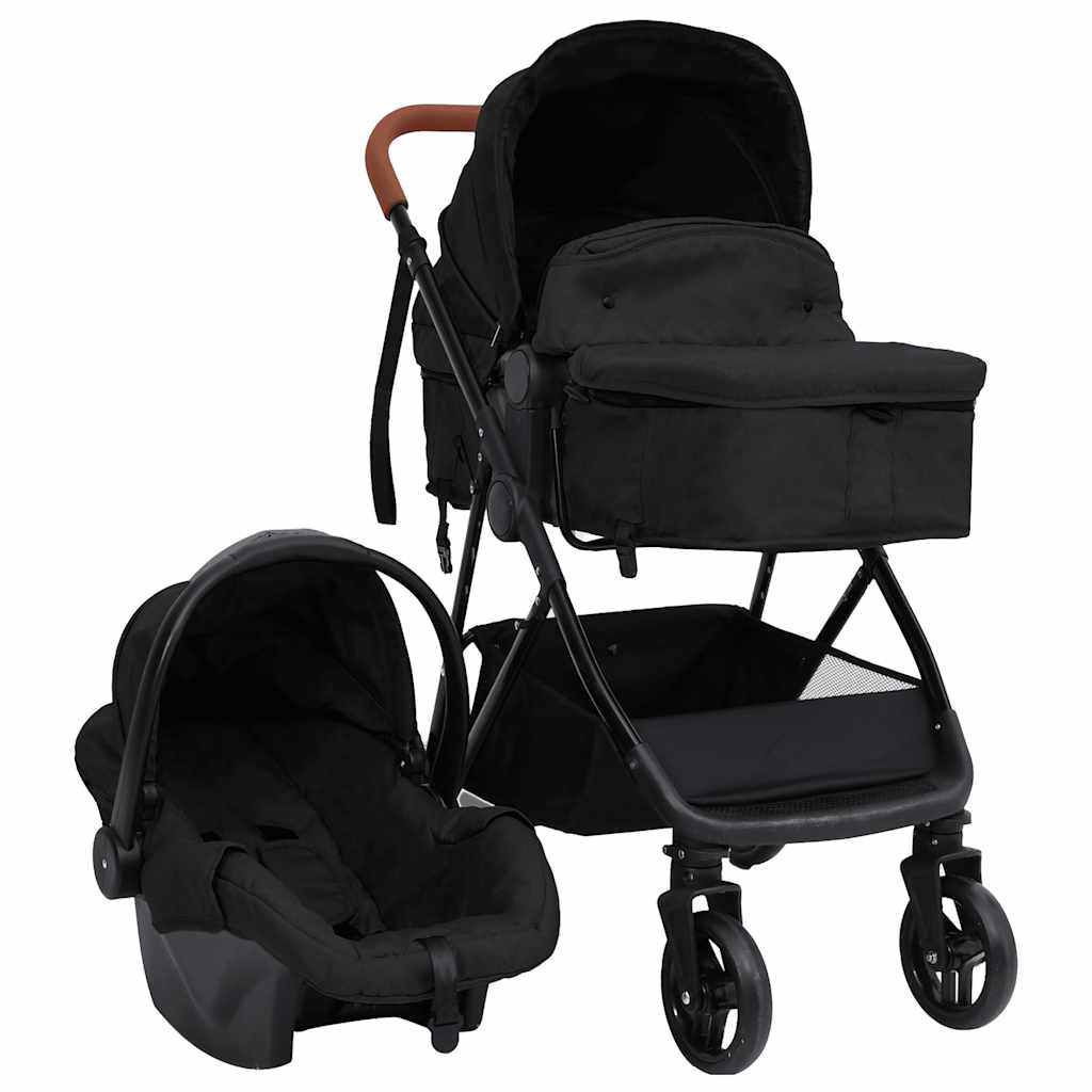 Vidaxl kinderwagen 3-in-1 staal antracietkleurig en zwart