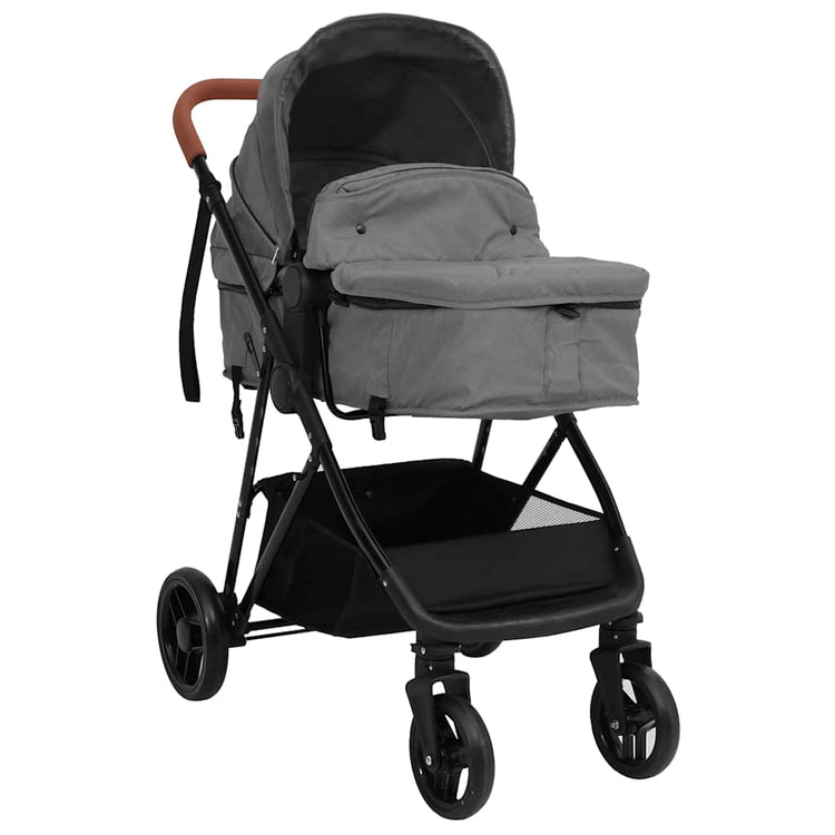 Vidaxl kinderwagen 2-in-1 staal lichtgrijs en zwart