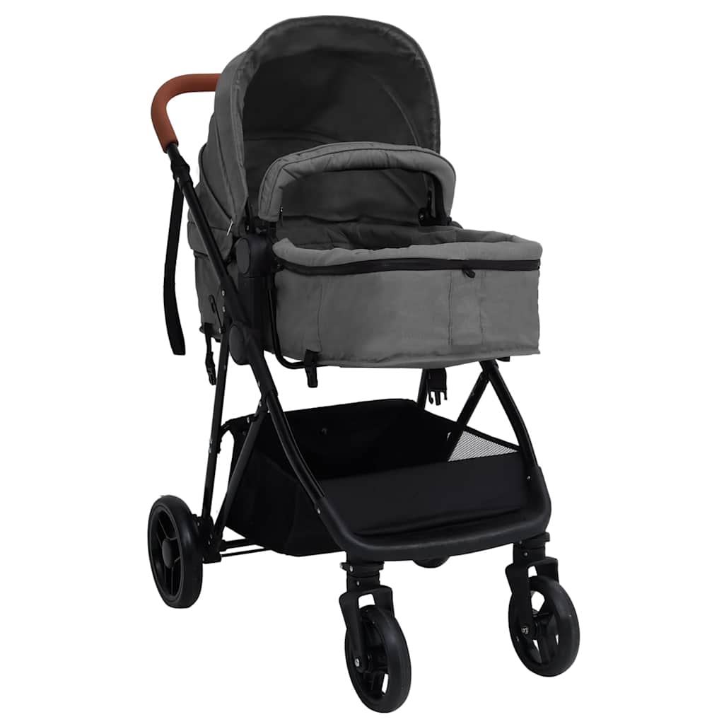 Vidaxl kinderwagen 2-in-1 staal lichtgrijs en zwart