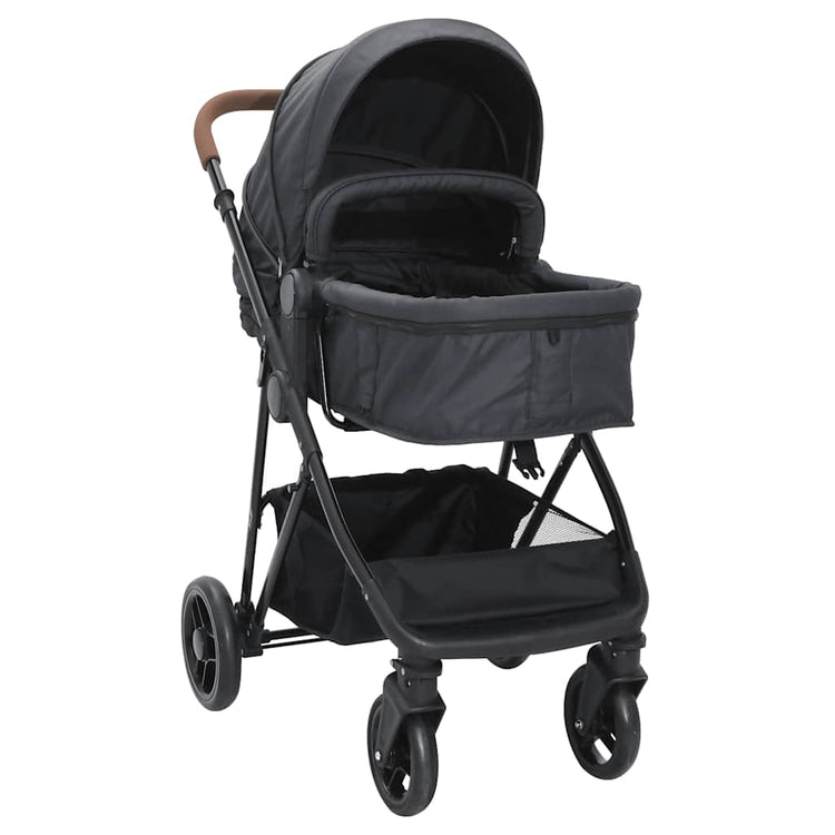 Vidaxl kinderwagen 2-in-1 staal antracietkleurig en zwart