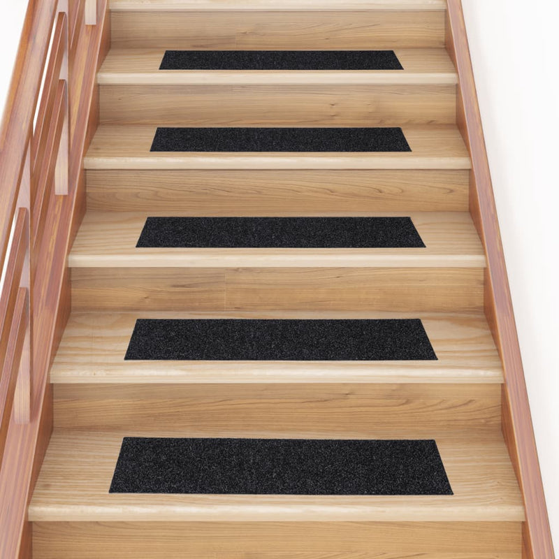 Vidaxl trapmatten zelfklevend 15 stuks 76x20 cm zwart rechthoekig