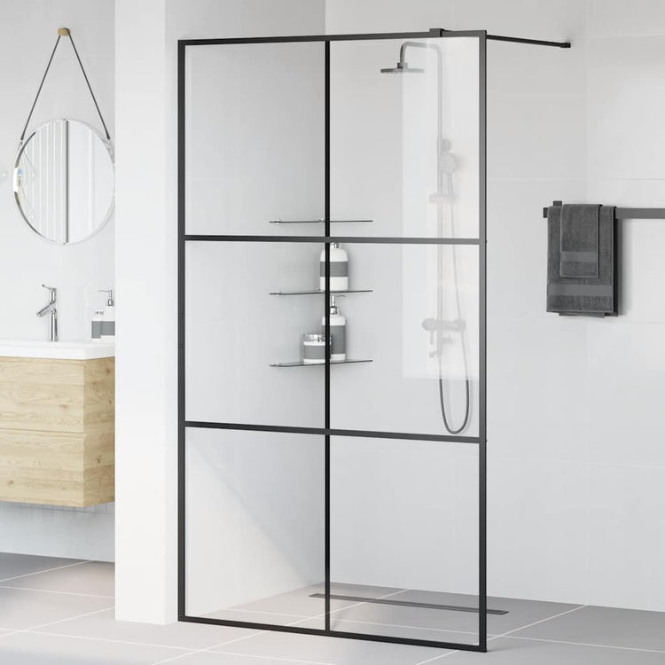 Vidaxl inloopdouchewand 115x195 cm esg-glas transparant en zwart