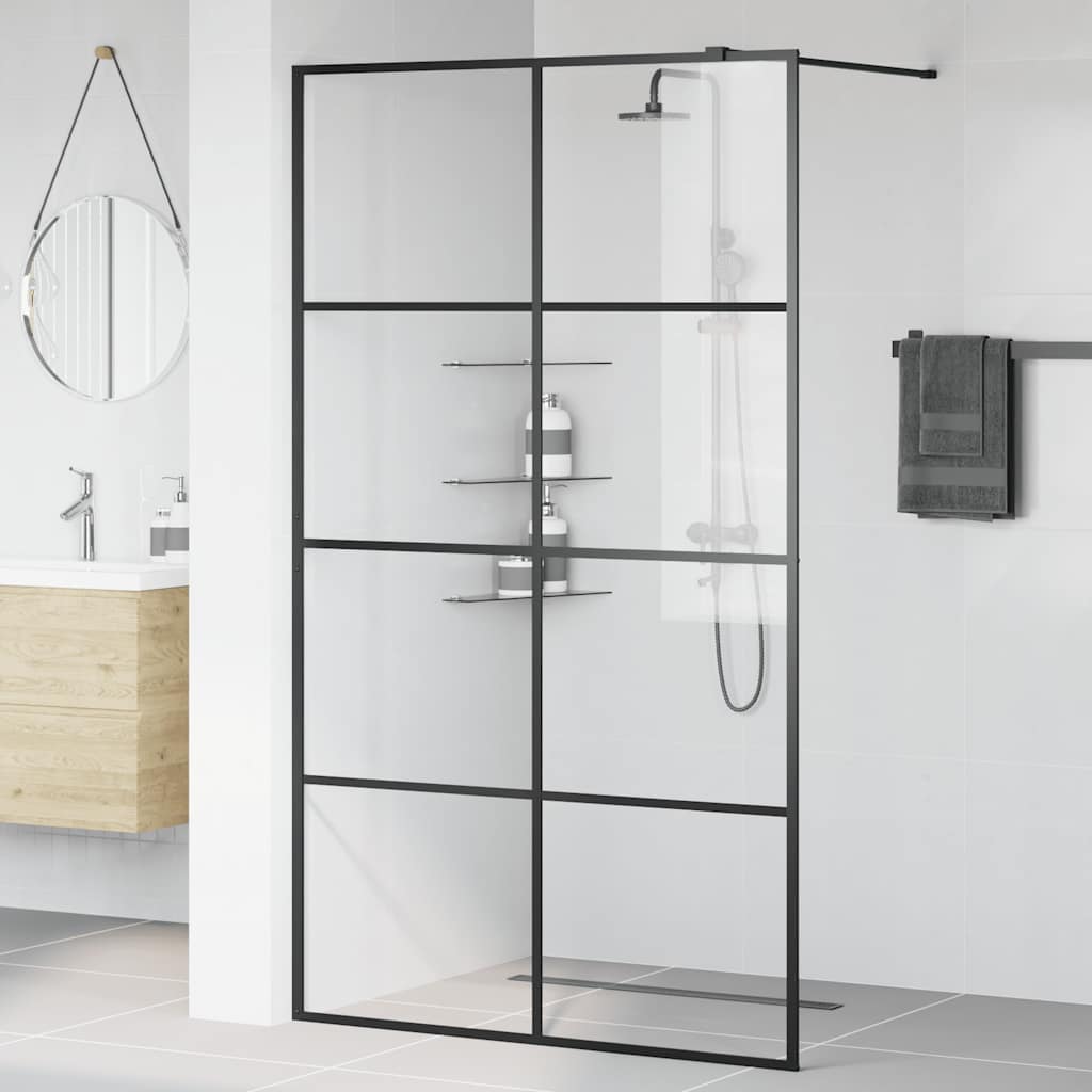 Vidaxl inloopdouchewand 115x195 cm esg-glas transparant en zwart