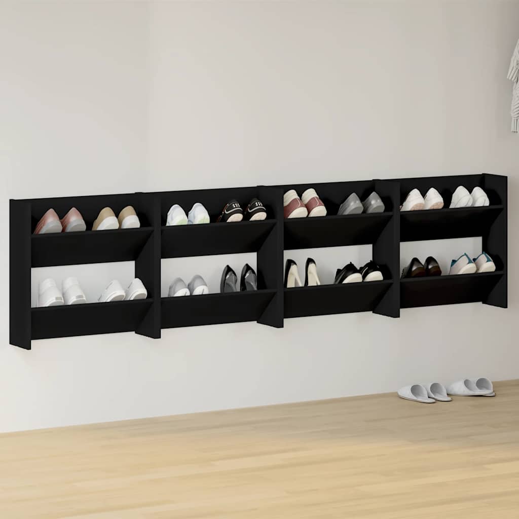 Vidaxl wandschoenenkasten 4 st 60x18x60 cm bewerkt hout zwart