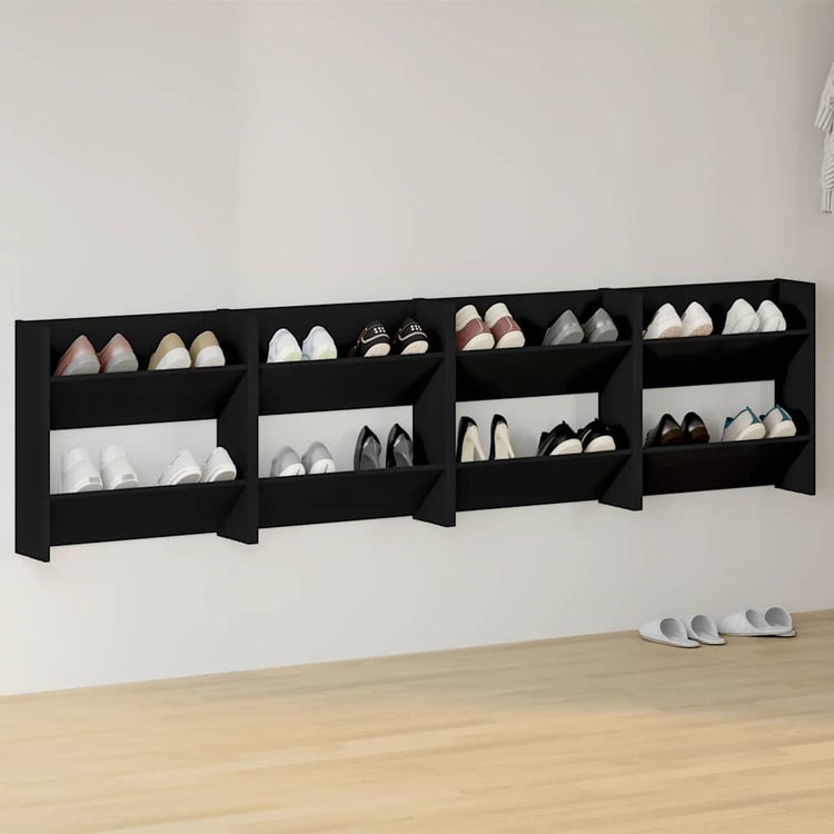 Vidaxl wandschoenenkasten 4 st 60x18x60 cm bewerkt hout zwart