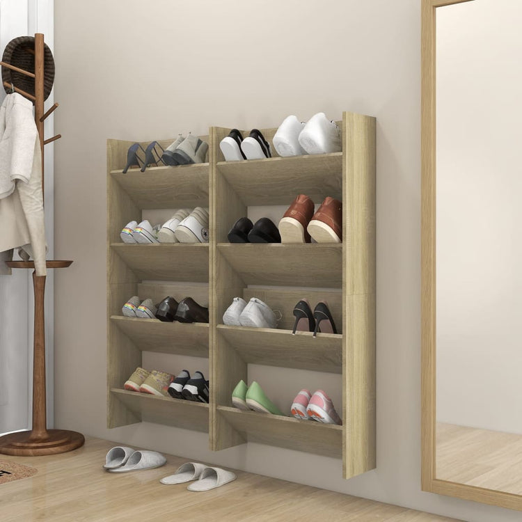 Vidaxl wandschoenenkasten 4 st 60x18x60 cm bewerkt hout sonoma eiken