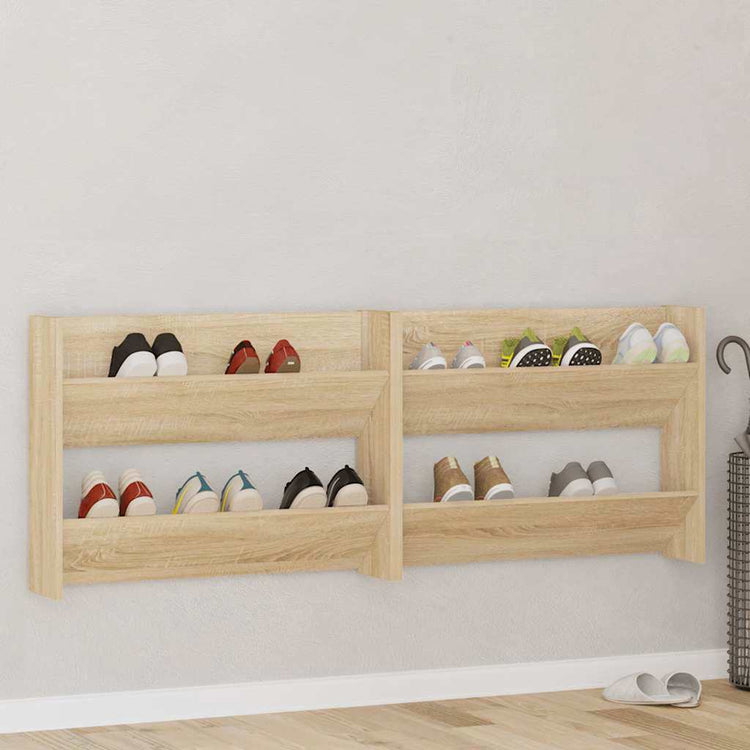 Vidaxl wandschoenenkasten 2 st 80x18x60 cm spaanplaat sonoma eiken