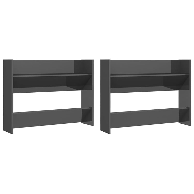 Vidaxl wandschoenenkasten 2 st 80x18x60 cm hout hoogglans grijs