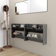 Vidaxl wandschoenenkasten 2 st 80x18x60 cm hout hoogglans grijs - afbeelding 1
