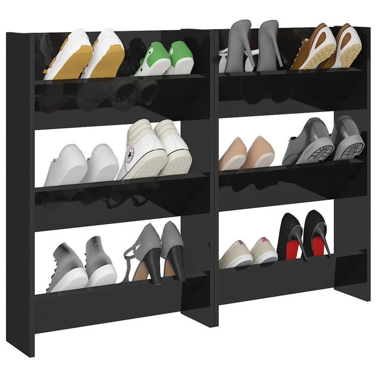 Vidaxl wandschoenenkasten 2 st 60x18x90 cm hout hoogglans zwart