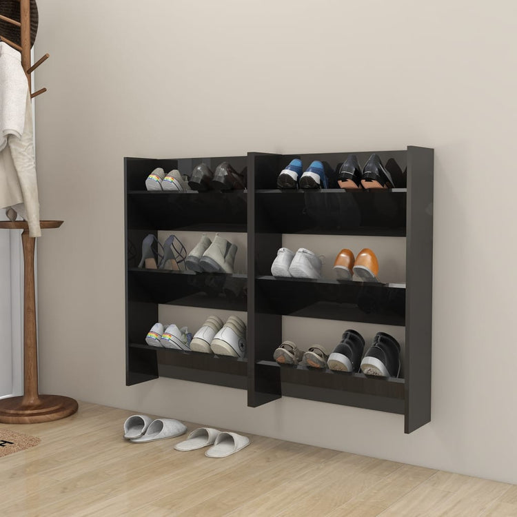 Vidaxl wandschoenenkasten 2 st 60x18x90 cm hout hoogglans zwart