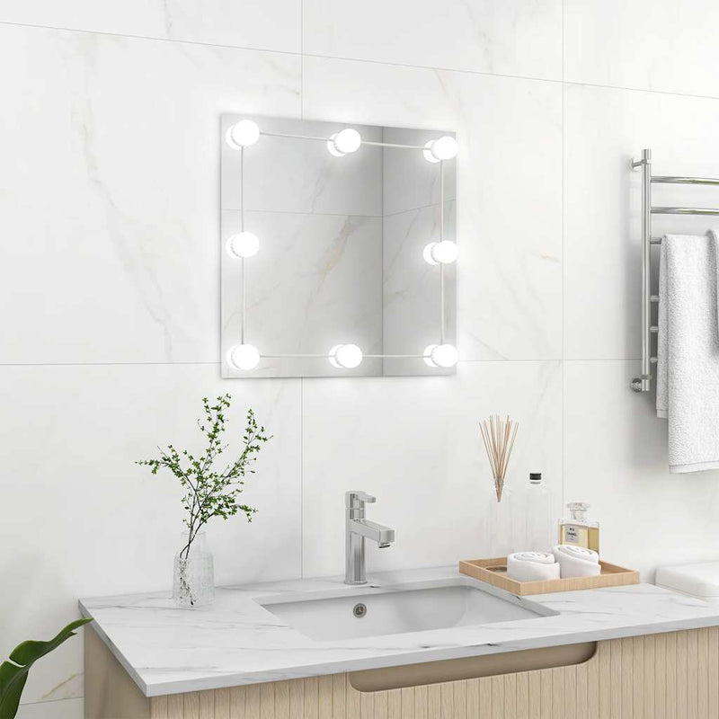Vidaxl wandspiegel met led-lampen vierkant glas