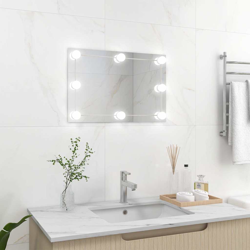 Vidaxl wandspiegel met led-lampen rechthoekig glas
