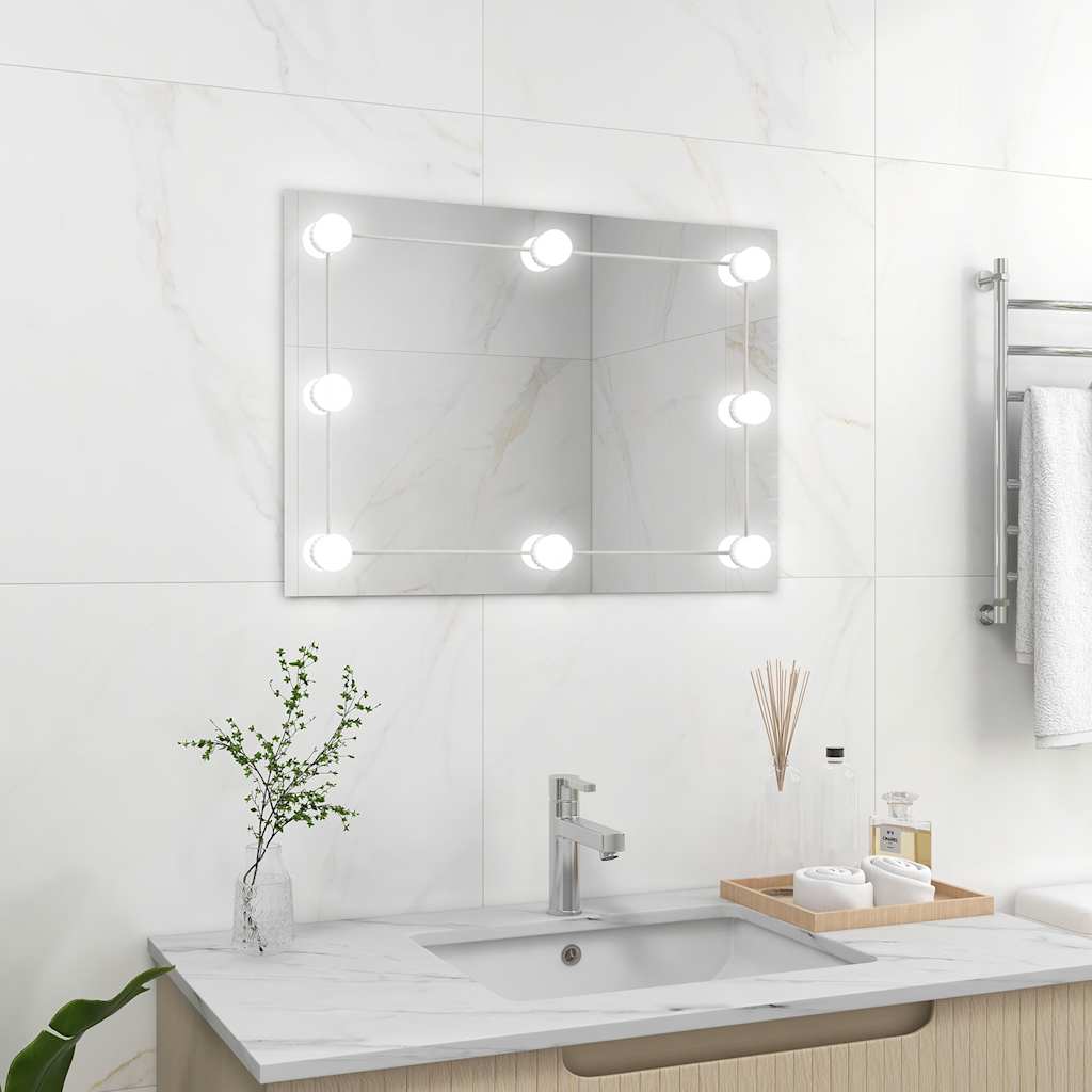Vidaxl wandspiegel zonder lijst met led-lampen rechthoekig glas