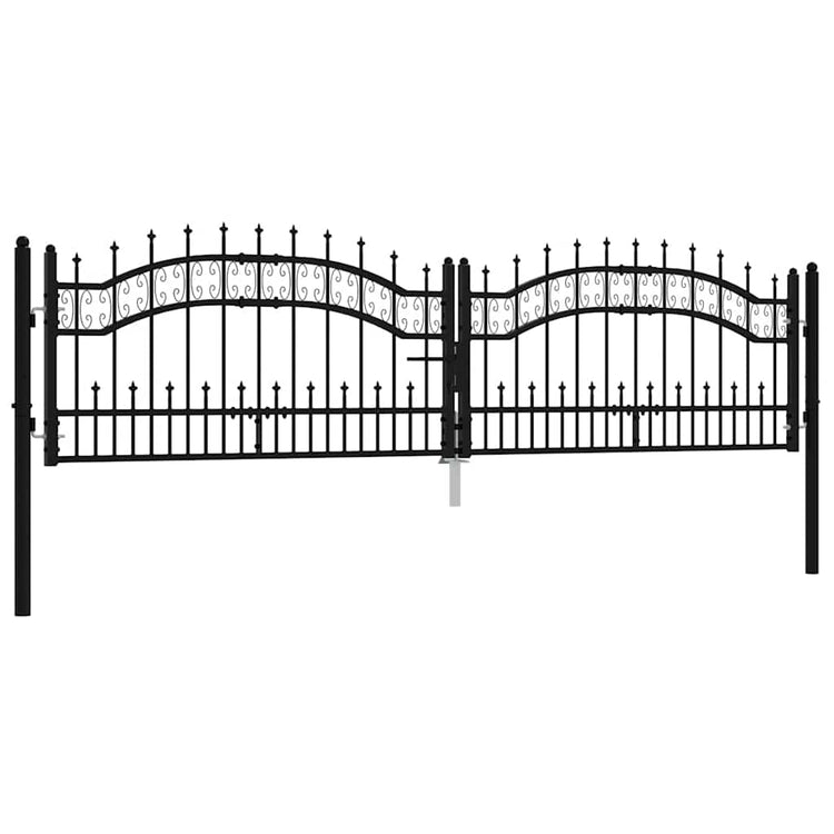Vidaxl hekpoort kampen met speerpunt zwart 302x78 cm staal