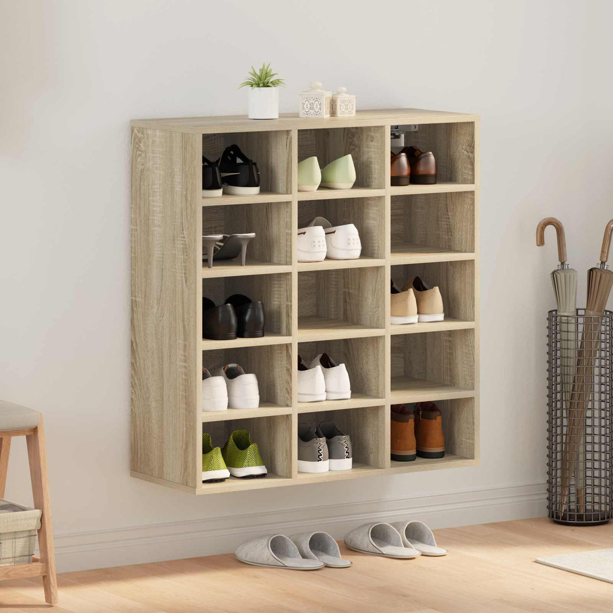 Vidaxl schoenenkast 77,5 x 30 x 83,5 cm bewerkt hout sonoma eiken