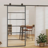 VidaXL Schuifdeur met beslag 90x205 cm aluminium en ESG-glas - afbeelding 1