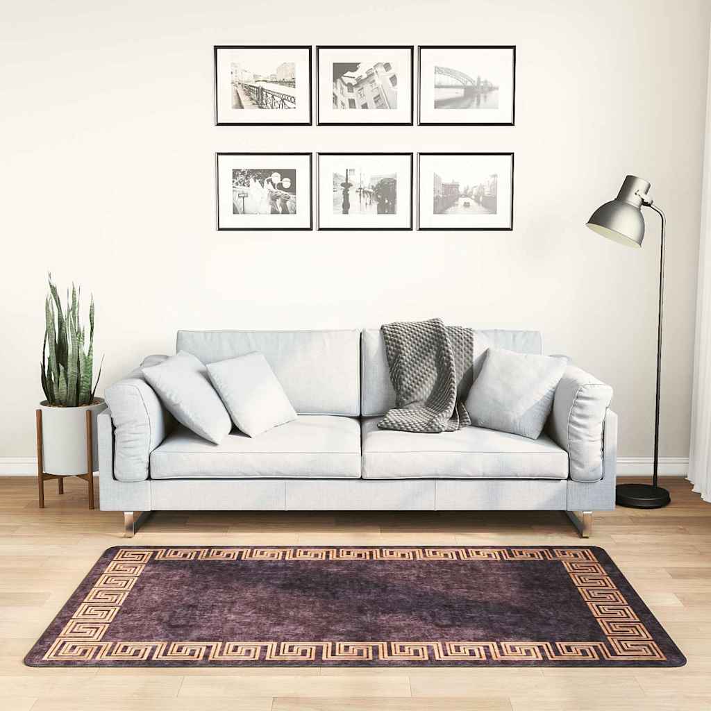 Vidaxl vloerkleed wasbaar 80x150 cm zwart en goudkleurig