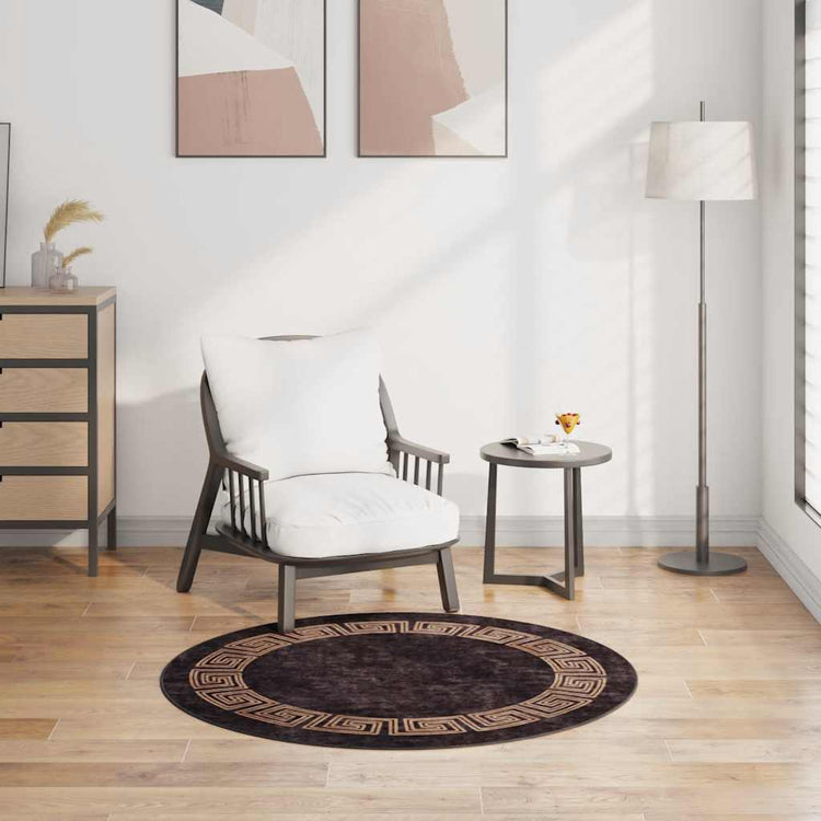 Vidaxl vloerkleed wasbaar ø120 cm zwart en goudkleurig