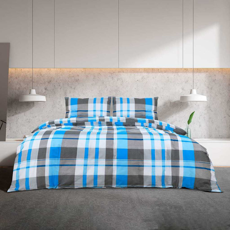 Vidaxl dekbedovertrekset 260x240 cm katoen blauw en grijs