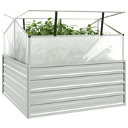Vidaxl plantenbak met kas verhoogd 100x100x85 cm zilverkleurig - afbeelding 3