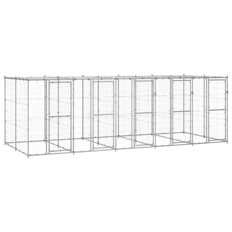 VidaXL Hondenkennel met dak 12,1 m² gegalvaniseerd staal