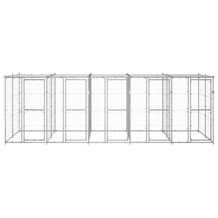 VidaXL Hondenkennel met dak 12,1 m² gegalvaniseerd staal