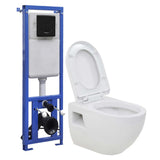 VidaXL Hangend toilet met hoge verbogen stortbak keramiek - afbeelding 1