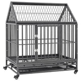 Vidaxl hondenbench met wielen en dak 92x62x106 cm staal - afbeelding 1