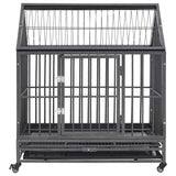 Vidaxl hondenbench met wielen en dak 92x62x106 cm staal - afbeelding 2